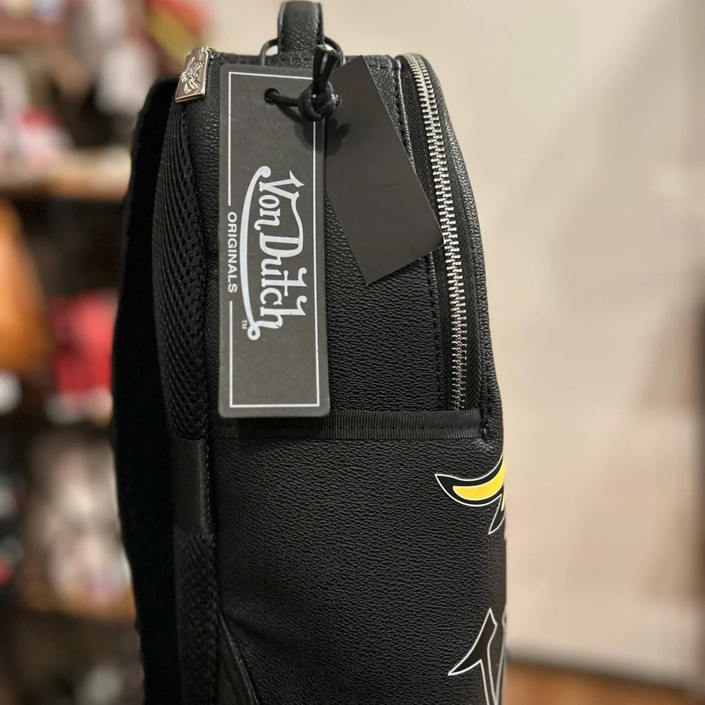 Von Dutch Black Backpack with Winged Eye Design
